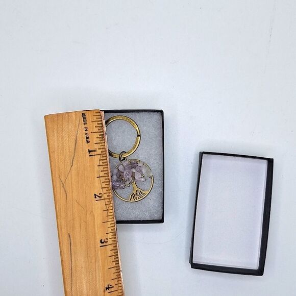 Amethyst gemstone bronze tree of life keychain keyring keepsake gift in… - Picture 2 of 2